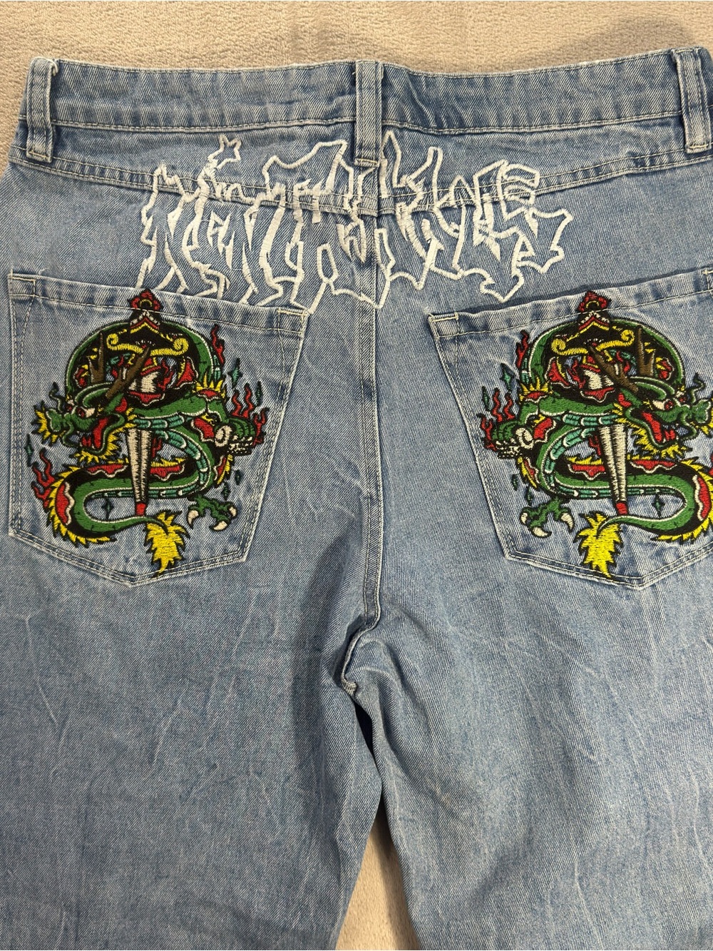 Ninth Hall Ambush Jeans Embroidered Dragon Men's Sz 32x31 Baggy Tapered Leg Y2k